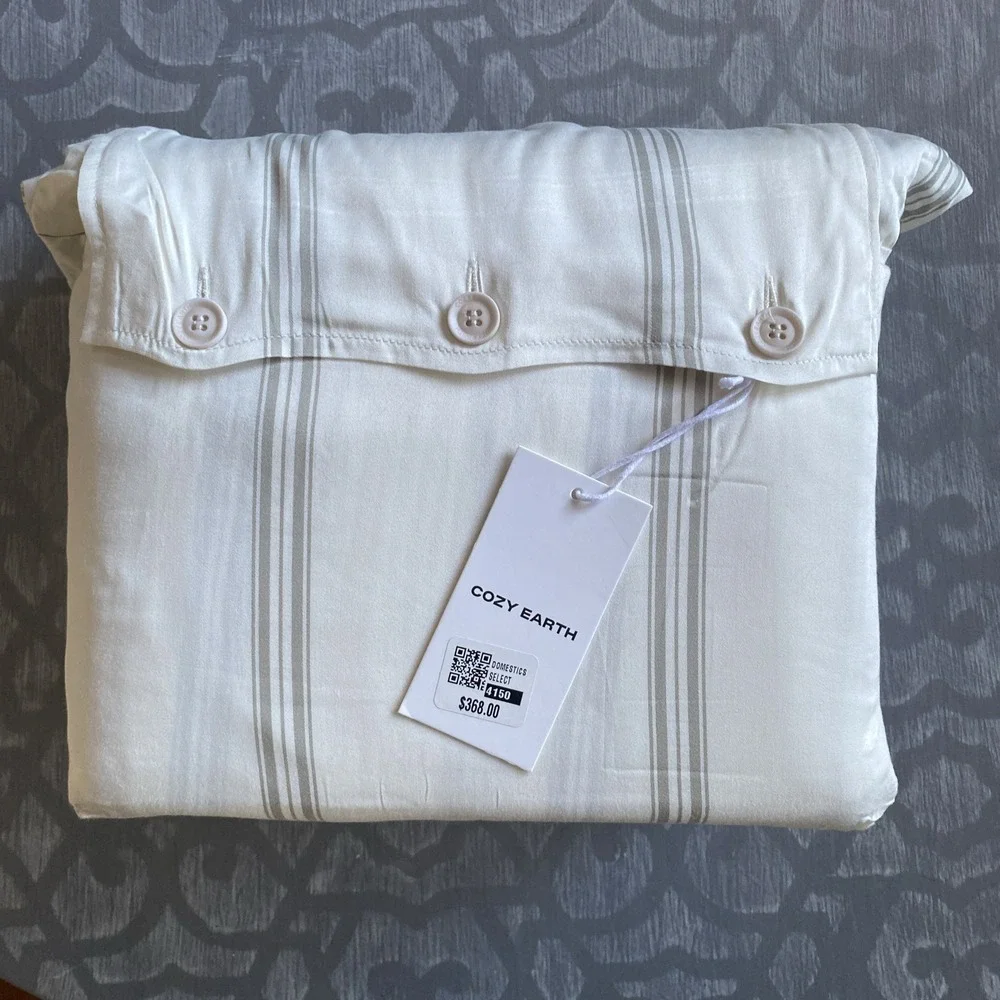 Cozy Earth Bamboo Sheet Set-King- Baja Stripe in Laurel $368 retail